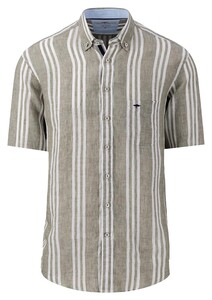 Fynch-Hatton Short Sleeve Linnen Bold Stripes Overhemd Dusty Olive