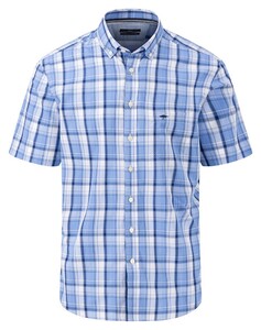 Fynch-Hatton Short Sleeve Multi Check Button Down Shirt Crystal Blue