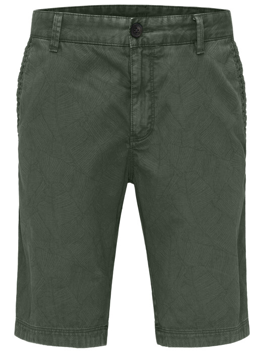 Fynch-Hatton Shorts Printed Cotton Garment Dyed Bermuda Olive