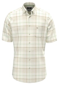 Fynch-Hatton Slub Large Check Short Sleeve Overhemd Zand