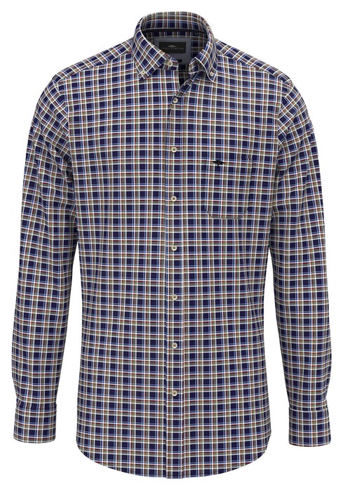 Fynch-Hatton Small Multi Check Button Down Overhemd Navy-Multi