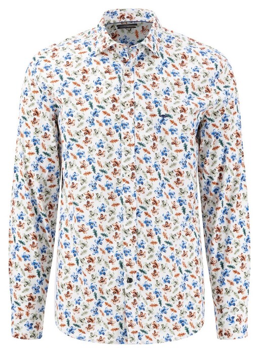 Fynch-Hatton Smart Shirt Floral Fantasy Kent Collar Overhemd Rust-Blue-Green