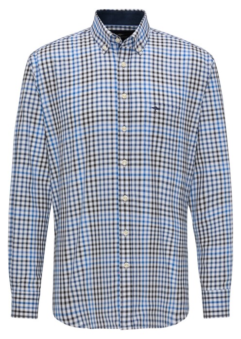 Fynch-Hatton Soft Combi Check Overhemd Navy-Blauw