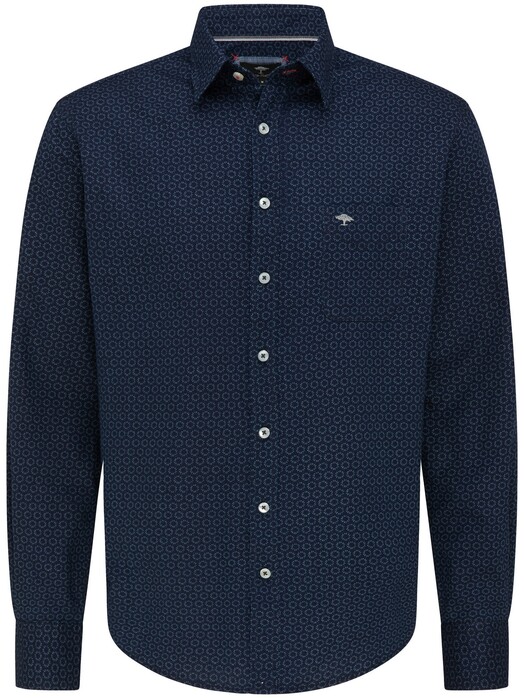 Fynch-Hatton Soft Denim Fine Pattern Kent Overhemd Navy