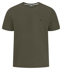 Fynch-Hatton Solid Color Crew Neck Subtle Logo T-Shirt Donker Khaki