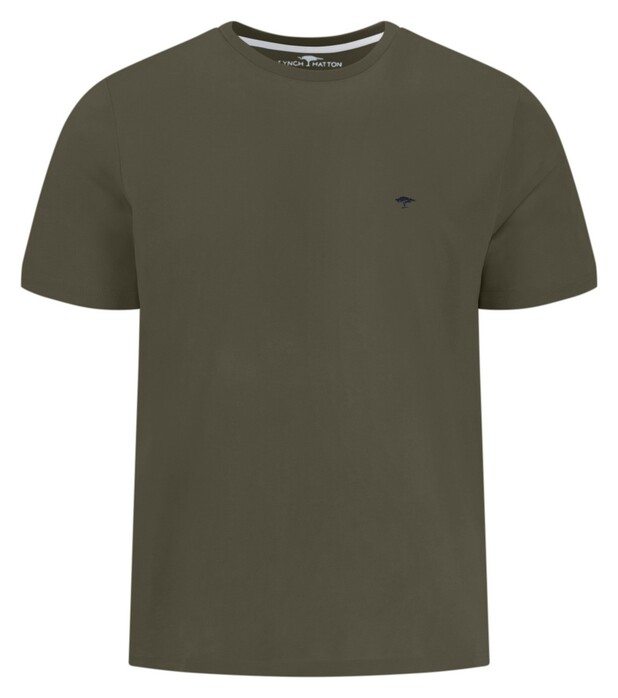 Fynch-Hatton Solid Color Crew Neck Subtle Logo T-Shirt Donker Khaki