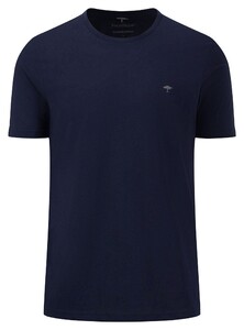 Fynch-Hatton Solid Color Crew Neck Subtle Logo T-Shirt Navy
