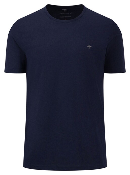 Fynch-Hatton Solid Color Crew Neck Subtle Logo T-Shirt Navy