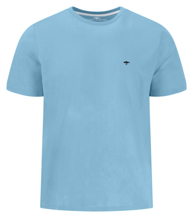 Fynch-Hatton Solid Color Crew Neck Subtle Logo T-Shirt Splashy Ocean