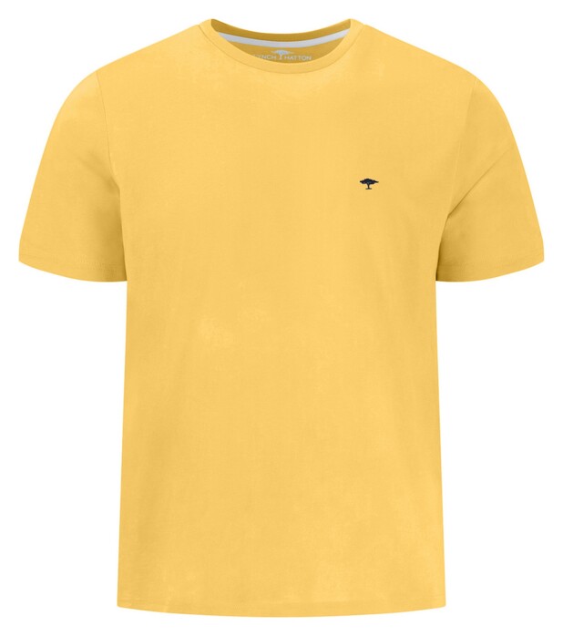 Fynch-Hatton Solid Color Crew Neck Subtle Logo T-Shirt Vivid Yellow