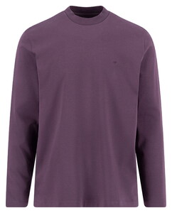 Fynch-Hatton Solid Color Mock Neck Cotton Interlock T-Shirt Aubergine