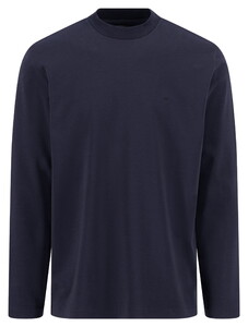 Fynch-Hatton Solid Color Mock Neck Cotton Interlock T-Shirt Navy
