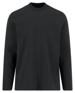 Fynch-Hatton Solid Color Mock Neck Cotton Interlock T-Shirt Zwart