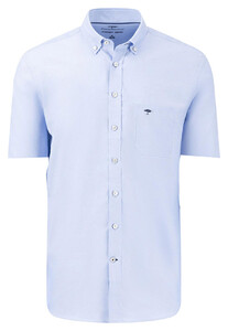 Fynch-Hatton Solid Color Oxford Short Sleeve Button-Down Supersoft Cotton Overhemd Licht Blauw
