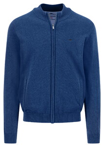 Fynch-Hatton Solid Color Superfine 3-Ply Cotton Stand-Up Collar Cardigan Harbor Blue