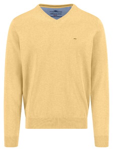 Fynch-Hatton Solid Color Superfine 3-Ply Cotton V-Neck Trui Pale Yellow