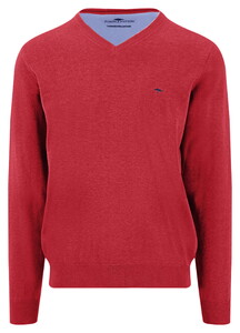 Fynch-Hatton Solid Color Superfine 3-Ply Cotton V-Neck Trui Tomato