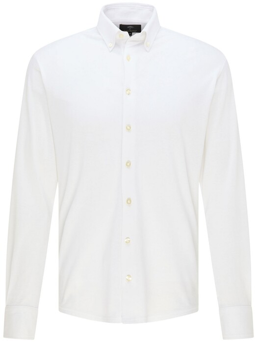 Fynch-Hatton Solid Jersey Shirt Button Down Overhemd Wit