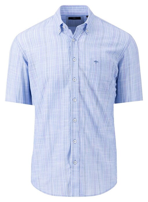 Fynch-Hatton Sporty Slub Stripe Button Down Shirt Crystal Blue