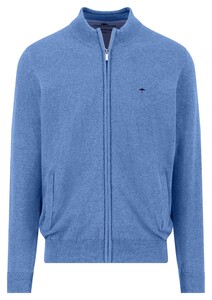 Fynch-Hatton Stand-Up Zip Collar Uni Color Superfine Cotton Knit Cardigan Crystal Blue