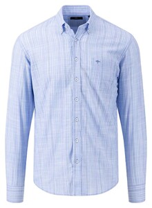Fynch-Hatton Stripe Button Down Sporty Slub Shirt Crystal Blue