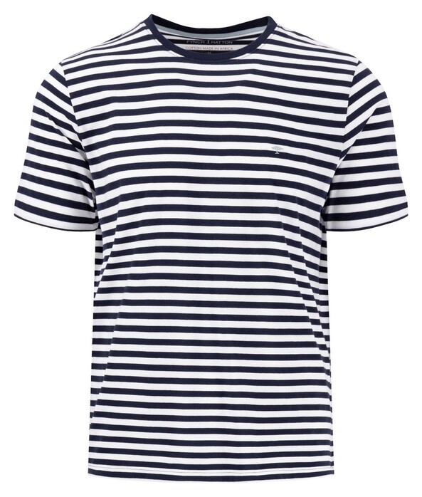 Fynch-Hatton Striped Cotton Crew Neck T-Shirt Navy