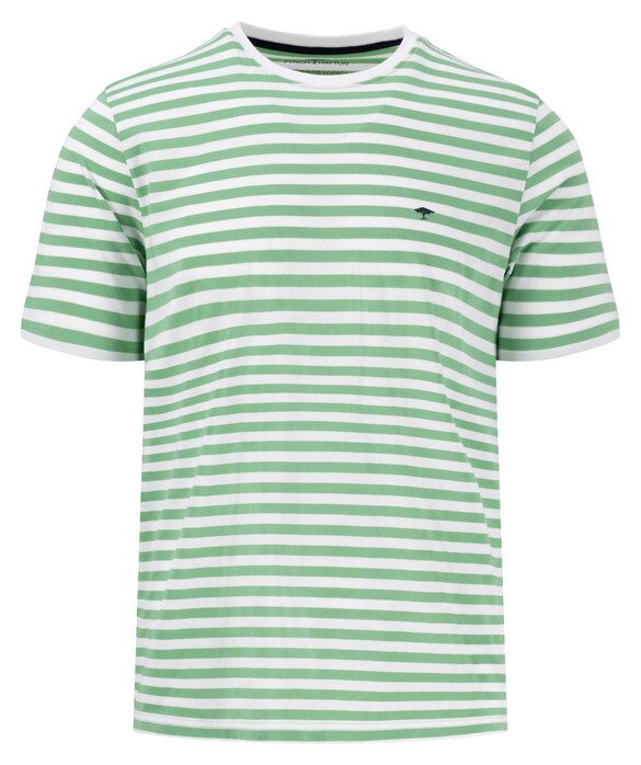 Fynch-Hatton Striped Cotton Crew Neck T-Shirt Turf Green