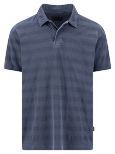 Fynch-Hatton Striped Cotton Jacquard Poloshirt Navy