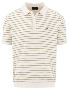 Fynch-Hatton Striped Cotton Linen Poloshirt New Off White
