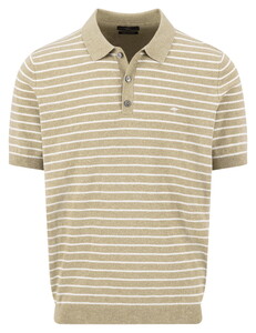 Fynch-Hatton Striped Cotton Linen Poloshirt Pistachio