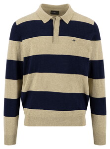 Fynch-Hatton Striped Cotton Linen Poloshirt Pistachio