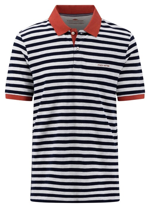 Fynch-Hatton Striped Cotton made in Africa CmiA Polo Navy