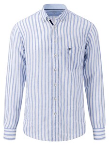 Fynch-Hatton Striped Linen Button Down Shirt Crystal Blue