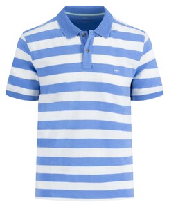 Fynch-Hatton Striped Slub Cotton Subtle Texture Poloshirt Crystal Blue