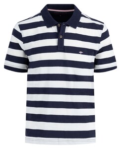 Fynch-Hatton Striped Slub Cotton Subtle Texture Poloshirt Navy