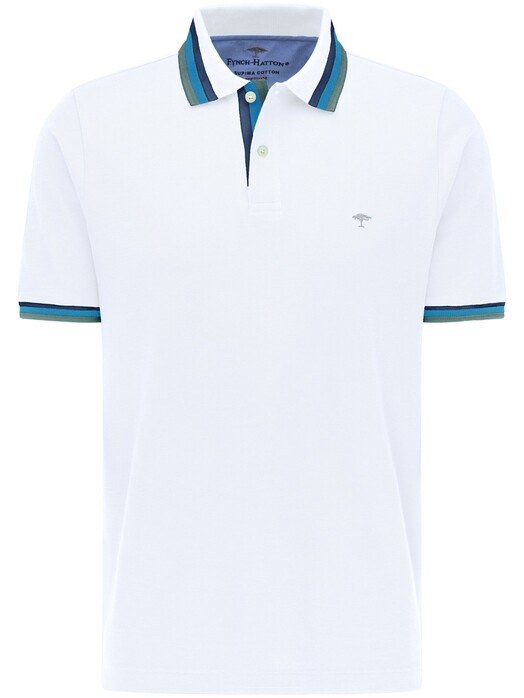 Fynch-Hatton Striped Subtle Contrast Poloshirt White