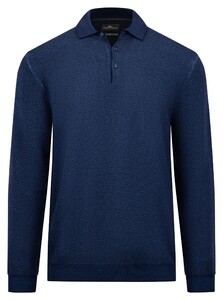 Fynch-Hatton Subtle Check Pattern Merino Wool Polo Collar Pullover Night