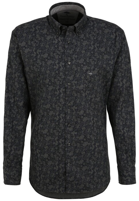 Fynch-Hatton Subtle Flowers Flannel Button Down Shirt Anthra