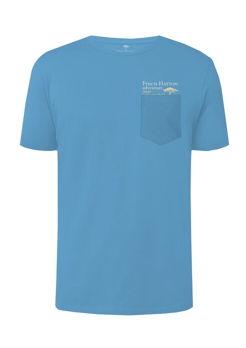 Fynch-Hatton Subtle Front Pattern Chest Pocket T-Shirt Laguna Blue