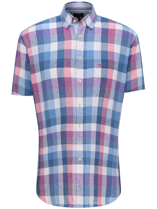 Fynch-Hatton Summer Check Linen Cotton Shirt Blossom-Blue