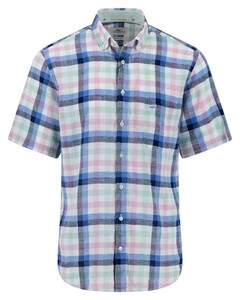 Fynch-Hatton Summer Linnen Cotton Bold Check Short Sleeve Overhemd Minty Green-Multi