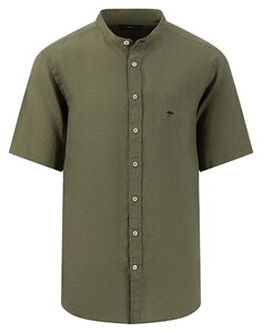 Fynch-Hatton Summer Linnen Stand-Up Collar Uni Color Overhemd Dusty Olive