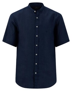 Fynch-Hatton Summer Linnen Stand-Up Collar Uni Color Overhemd Navy