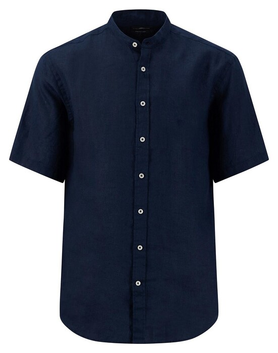 Fynch-Hatton Summer Linnen Stand-Up Collar Uni Color Overhemd Navy