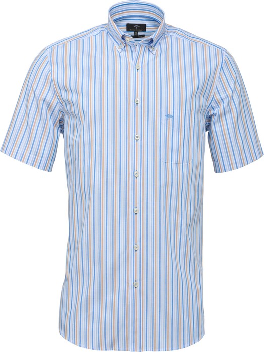 Fynch-Hatton Summer Stripe Button Down Shirt Blue-Camel