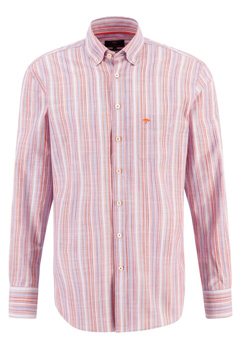 Fynch-Hatton Summer Stripes Button Down Supersoft Cotton Overhemd Tangerine-Multi