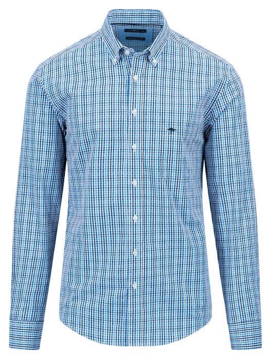 Fynch-Hatton Superfine Cotton Combi Check Shirt Vibrant Blue