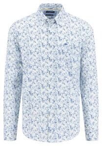 Fynch-Hatton Superfine Cotton Floral Pattern Button-Down Overhemd Vivid Yellow-Blue