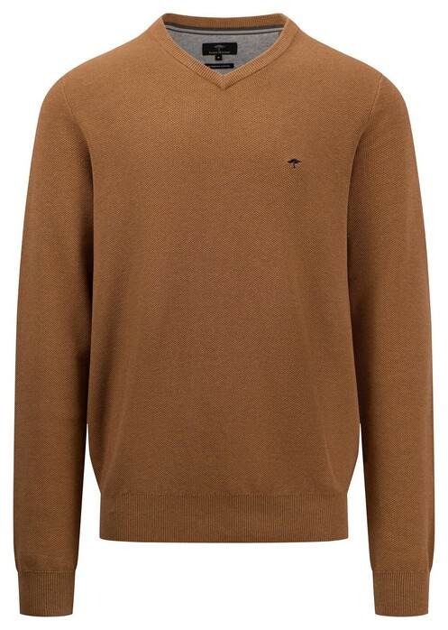 Fynch-Hatton Superfine Cotton V-Neck Structure Pullover Impala