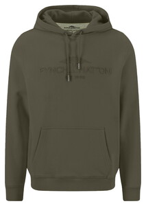 Fynch-Hatton Sweat Tone-on-Tone Logo Hoodie Trui Donker Khaki